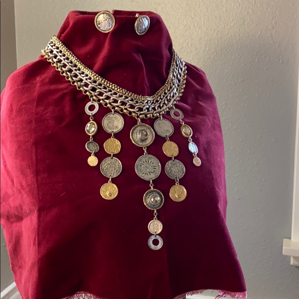 Coin necklace with earrings